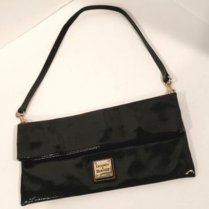 DOONEY & BOURKE Black Patent Leather Fold Over Clutch / Shoulder Bag